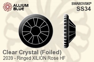 Swarovski Ringed XILION Rose Flat Back Hotfix (2039) SS34 - Clear Crystal With Silver Foiling