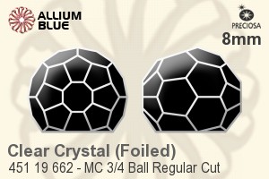 Preciosa MC 3/4 Ball Regular Cut Flat-Back Stone (451 19 662) 8mm - Clear Crystal With Aluminum Foiling