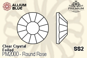 PREMIUM Round Rose Flat Back (PM2000) SS2 - Clear Crystal With Foiling