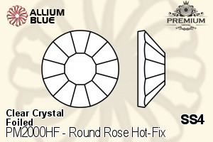 PREMIUM Round Rose Hot-Fix Flat Back (PM2000HF) SS4 - Clear Crystal With Foiling