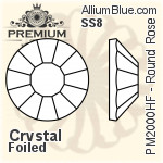 PREMIUM Round Rose Hot-Fix Flat Back (PM2000HF) SS8 - Clear Crystal With Foiling