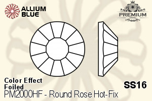 PREMIUM Round Rose Hot-Fix Flat Back (PM2000HF) SS16 - Color Effect With Foiling