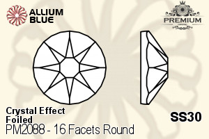PREMIUM 16 Facets Round Flat Back (PM2088) SS30 - Crystal Effect With Foiling