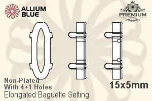 PREMIUM Elongated Baguette 石座, (PM4161/S), 縫い穴付き, 15x5mm, メッキなし 真鍮