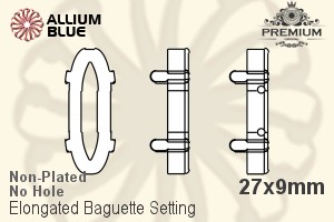 PREMIUM Elongated Baguette 石座, (PM4161/S), 縫い穴なし, 27x9mm, メッキなし 真鍮