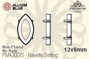 PREMIUM Navette Setting (PM4200/S), No Hole, 12x6mm, Unplated Brass