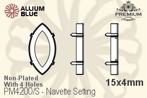 PREMIUM Navette Setting (PM4200/S), With Sew-on Holes, 15x4mm, Unplated Brass