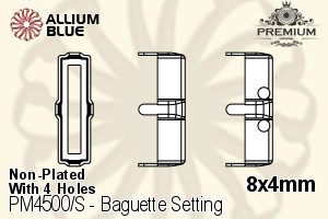 PREMIUM Baguette Setting (PM4500/S), With Sew-on Holes, 8x4mm, Unplated Brass