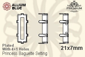 PREMIUM Princess Baguette Setting (PM4547/S), With Sew-on Holes, 21x7mm, Plated Brass