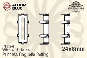 PREMIUM Princess Baguette Setting (PM4547/S), With Sew-on Holes, 24x8mm, Plated Brass