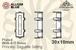 PREMIUM Princess Baguette Setting (PM4547/S), With Sew-on Holes, 30x10mm, Plated Brass