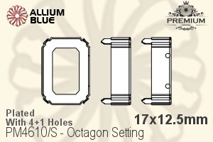 PREMIUM Octagon Setting (PM4610/S), With Sew-on Holes, 17x12.5mm, Plated Brass