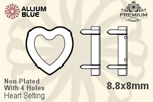 PREMIUM Heart Setting (PM4800/S), With Sew-on Holes, 8.8x8mm, Unplated Brass