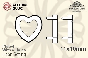 PREMIUM Heart Setting (PM4800/S), With Sew-on Holes, 11x10mm, Plated Brass