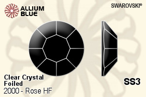 Swarovski Rose Flat Back Hotfix (2000) SS3 - Clear Crystal With Silver Foiling