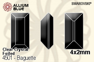 Swarovski Baguette Fancy Stone (4501) 4x2mm - Clear Crystal With Platinum Foiling