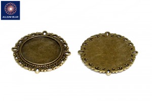 Round Scalloped Picture Frame, Plated Base Metal, Antique Brass, 30.5mm