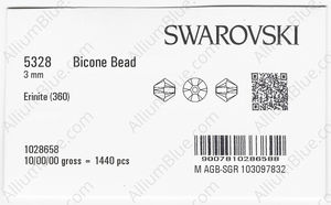 SWAROVSKI 5328 3MM ERINITE factory pack