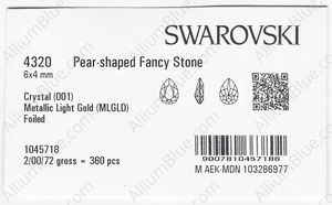 SWAROVSKI 4320 6X4MM CRYSTAL METLGTGOLD F factory pack