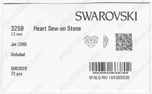 SWAROVSKI 3259 12MM JET factory pack