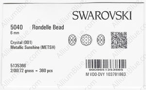 SWAROVSKI 5040 6MM CRYSTAL METSUNSH factory pack