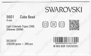 SWAROVSKI 5601 4MM LIGHT COLORADO TOPAZ SHIMMERB factory pack