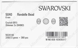 SWAROVSKI 5040 6MM CRYSTAL SHIMMER2 factory pack