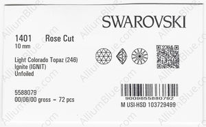 SWAROVSKI 1401 10MM LIGHT COLORADO TOPAZ IGNITE factory pack