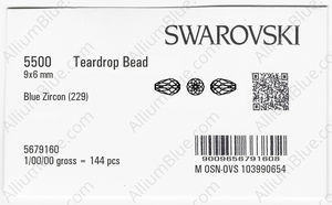 SWAROVSKI 5500 9X6MM BLUE ZIRCON factory pack